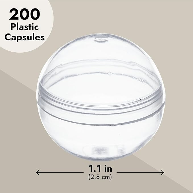 Juvale 200 Pack Gumball Vending Machine Capsules, 1.1 Inch Plastic Containers for Toys, Prizes, Themed Party Favors
