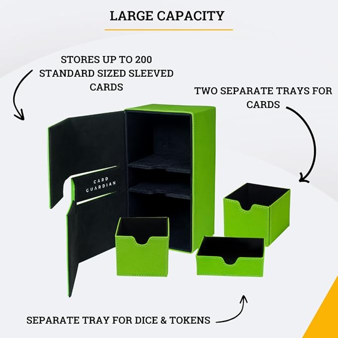 Card Guardian - Premium Double Deck Box (Lime Green) for 200+ cards Trading Card Games TCG Perfect for Magic the gathering (MTG), Commander Deck, Yugioh Deck Box, Sports Card Storage Boxes
