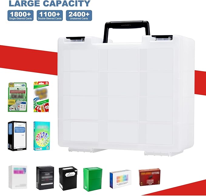 Brappo Trading Card Storage Box for 3200+ Double Sided Card Deck Case, compatible MTG and TCG and Sport Cards etc game cards.(Excluding cards) (Clear)