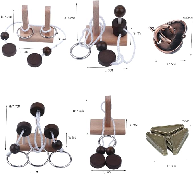 Wooden and Metal 3D Unlock Interlock Assorted Brain Teasers Puzzles,IQ Logic Training Family Game Party Favor Coffee Table Time Unlock Interlock Mind Puzzles Box