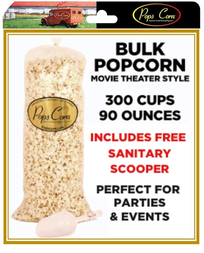 POPCORN! Gourmet Popcorn XL BULK/WHOLESALE-300 Cups-90oz-5.6LBS of MOVIE THEATER STYLE! Butter Flavor PARTY BAG. Popped Event Bag Favors, Buffet, Bar FREE SANITARY SCOOPER!