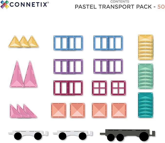Connetix Magnetic Tiles Pastel Transport Pack, 50 Pieces