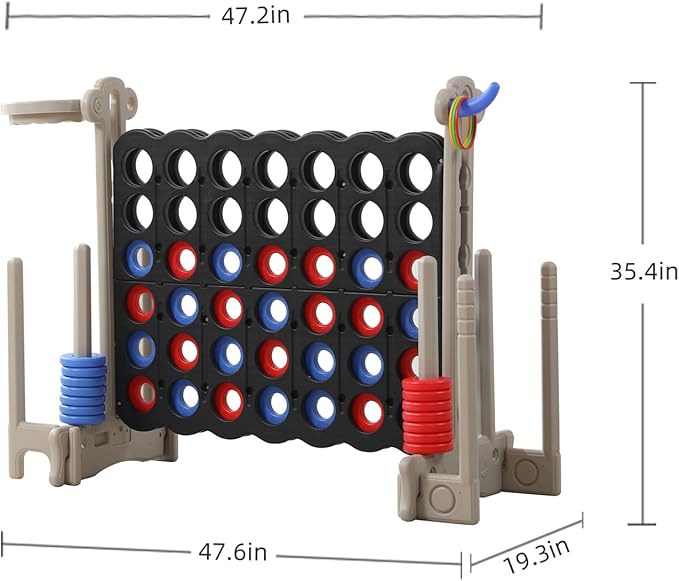 UNICOO® Jumbo 4 in a Row Game | Adjustable Height (2.5-3.5 FT) 4-to-Score Giant Yard Game Set for Kids & Adults w/Build-in Mini Games, Golf Clubs | Indoor/ Outdoor Games for Party & Family Fun