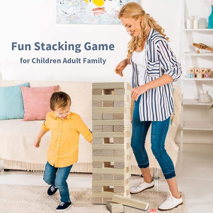 Giant Tumble Tower Family Games for Kids and Adults 60 Blocks New Zealand Pine Wooden Blocks Stacking Up to 5 FT for Indoors Outdoors Yard Games for Family