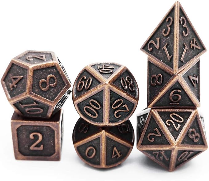 Haxtec Antique Copper Metal DND Dice Set 7 Die Polyhedral D&D Dice for TTRPG Dungeons and Dragons Gift