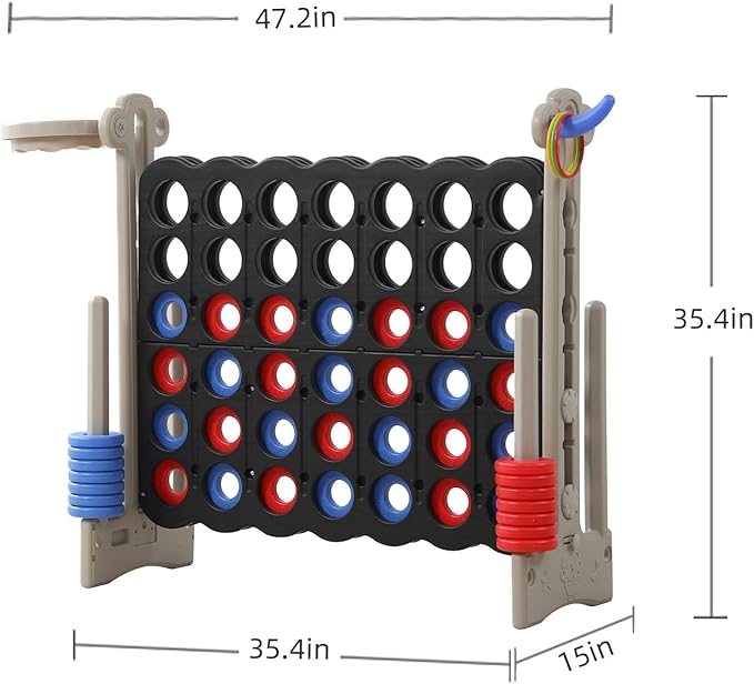 UNICOO® Height Adjustable Jumbo 4-to-Score Game, 4 in A Row Game with Basketball Hoop, Ring Toss, Carrying Bag, Indoor Outdoor Yard Game, Parties & Family Gatherings