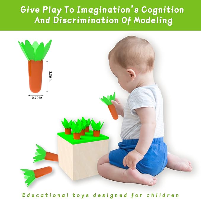 4 in 1 Montessori Play Kit Box - Cotton Swab Board, Coin Box, Carrot Harvest Game, Matchstick Color Drop Game Montessori Toys for Babies 6-12 Months, 1 Year, 2 Year