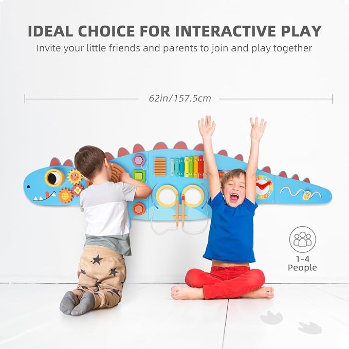 Dinosaur Sensory Wall Panel for Kids,10-in-1 Wall Toys for Toddlers, Montessori Busy Board, Activity Wall Busy Board Suitable for Toddler Playroom Bedroom Decor