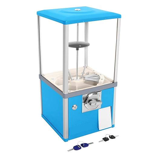 Gumball Vending Machine, Big Bubble Candy Dispenser Machine Candy Gumball Machine Bank, 2 25 Cent Coins Per Side, 1.77in Capsule Toys, Gum Ball Vending Machines for 25 Cent Coin Only (Blue)