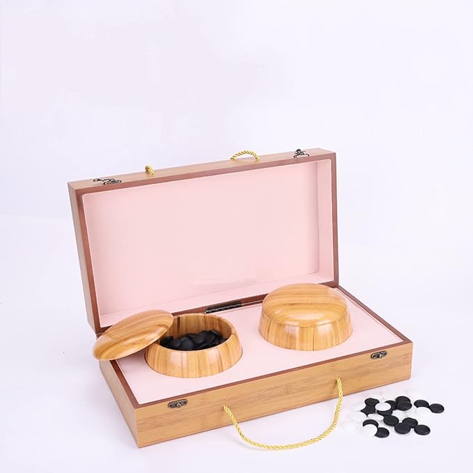 19x19 / Go Game SetHigh Grade Gift Box Board with Single Convex Melamine Stones and Bamboo Bowls Set
