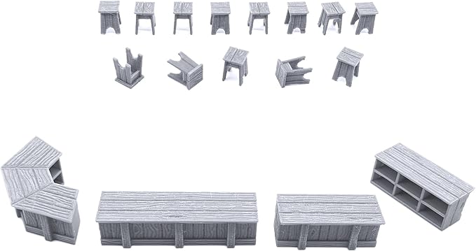 Tavern Bar Furniture Set by EC3D, 3D Printed Tabletop RPG Scenery and Wargame Terrain 28mm Miniatures