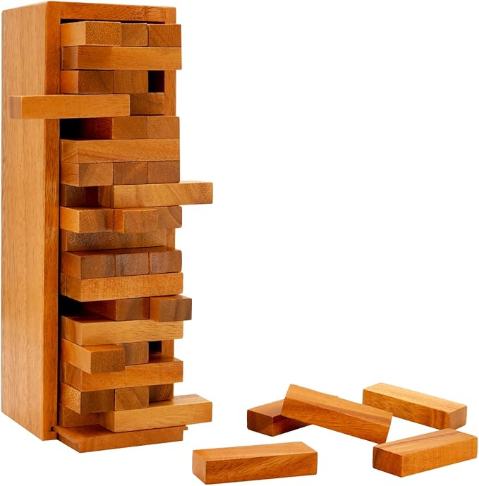 BSIRI Wood Tumbling Tower - Ideal for Party, Kids Games, Building, Camping, Outdoor Games for Adults and Family, Classic Stacking Block for Challenging Your Skills.