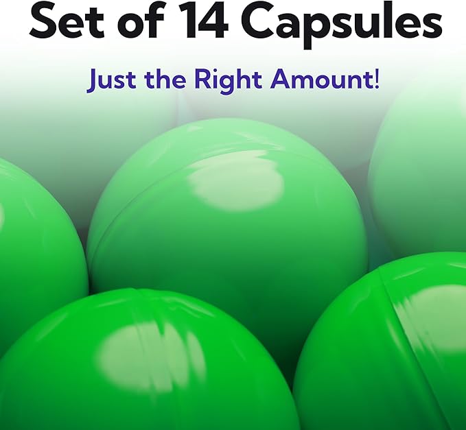Vending Machine Capsules - 3" GREEN Empty Plastic Capsules - 14 Pcs Toy Capsule - Green Round Large Easter Eggs - Bath Bombs Molds - Party Favors DIY Craft Supplies