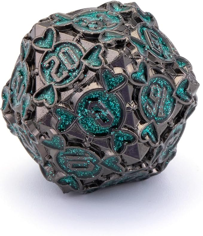 Metal D&D Dice Set, 7 pcs Polyhedral Dice Set with Beautiful Gift Box for Dungeons and Dragons MTR PRG Tabletop Games (Black-Green)