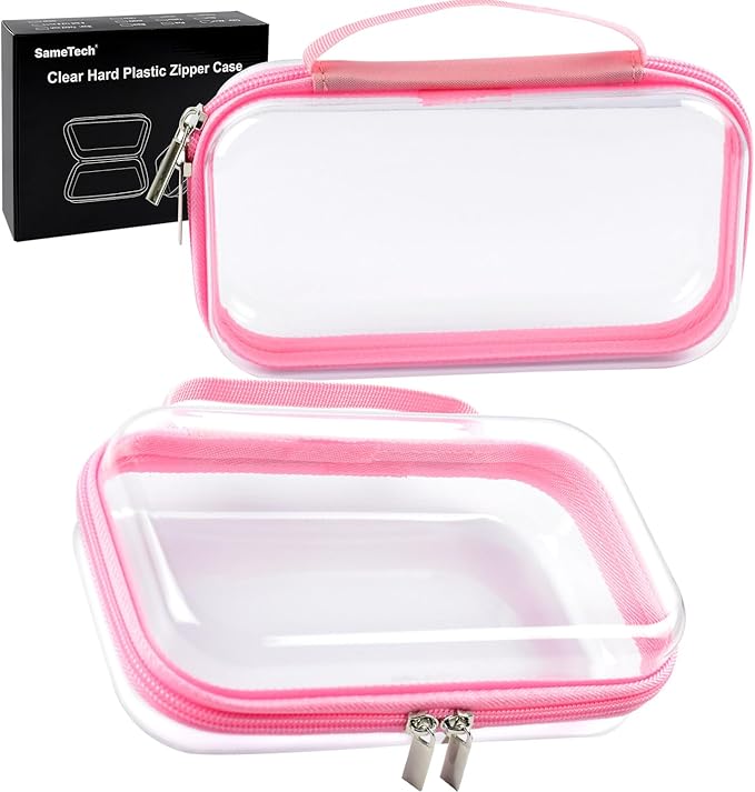 SameTech Hard Shell Zipper Case, 2pcs Clear Zippered Hard Small Box, Clear Plastic Pouches Travel Bags for Kids, Storage for Building Blocks, Puzzles, Cosmetics, Crafting Supplies