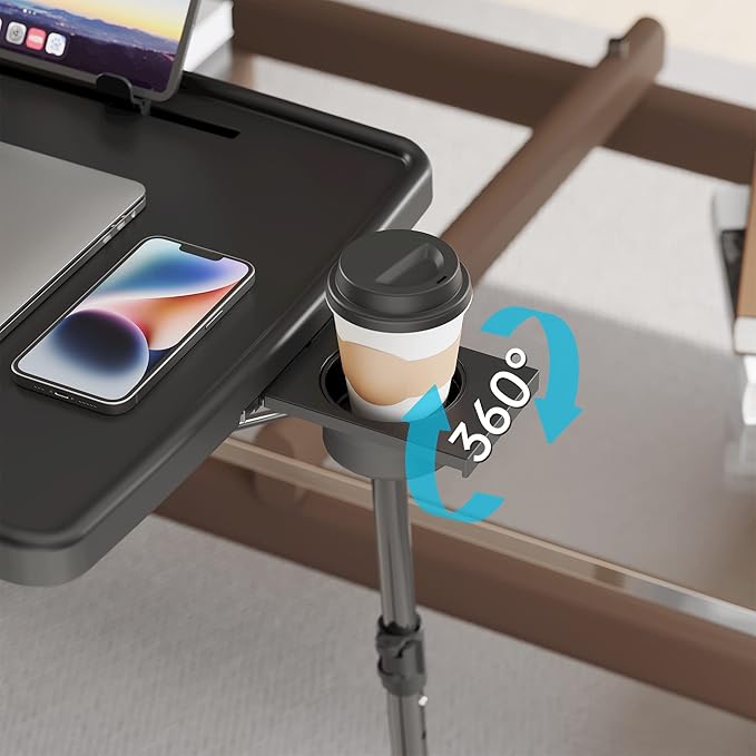 X TV Tray Table, Allpop Large TV Dinner Tray for Eating, Adjustable Folding Laptop Table with Book Stand, Cup Holder & Tablet Slot on Couch & Bed, Black