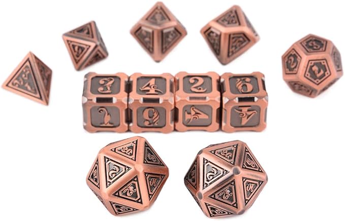 Metal Dice Set Collection for DND and All TRPG Games (Dragon Dice, Copper 11 Set)