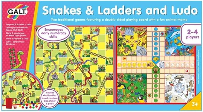 Galt Toys, Snakes & Ladders and Ludo, Classic Family Board Game, Ages 3 Years Plus, 2-4 Players