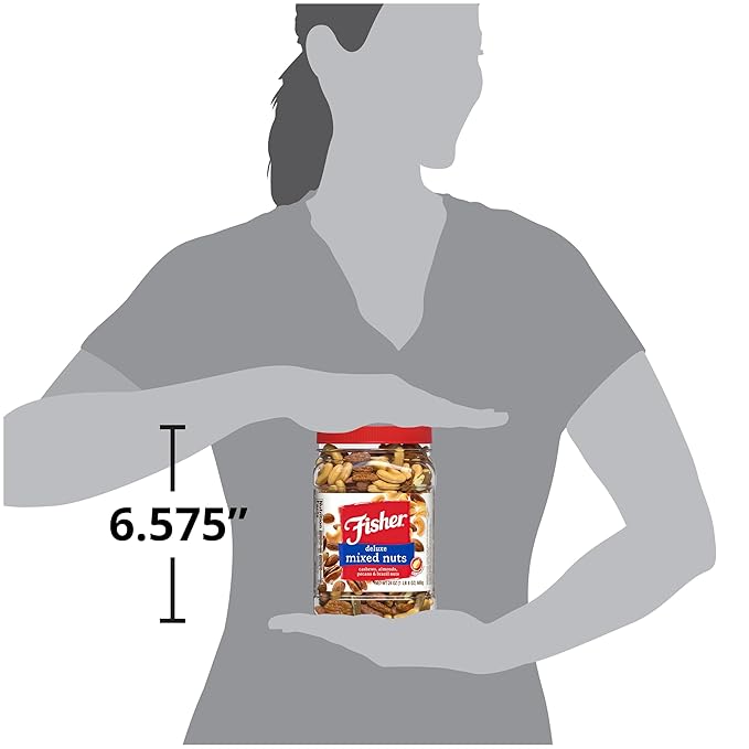 Fisher Snack Deluxe Mixed Nuts, 24 Ounces, Cashews, Almonds, Pecans, Brazil Nuts, 100% Recyclable, Healthy Snacks for Adults