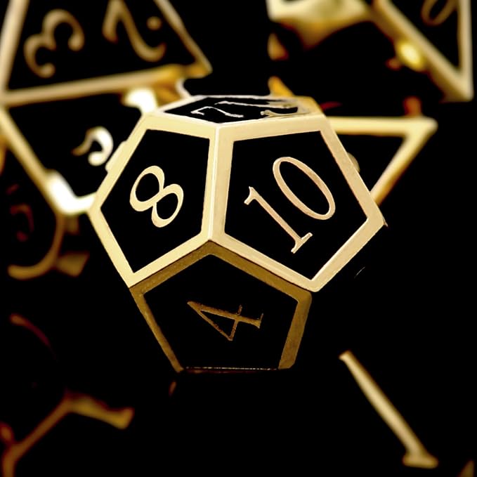 Haxtec DND Metal Dice Set D&D Dice for Dungeons and Dragons Roleplaying Games-Glossy Enamel Dice (Gold Black)