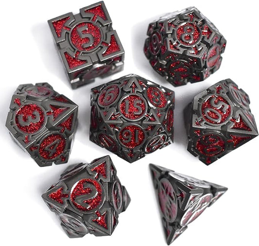 RULE DICE DND Metal Dice Set, 7 die Metal DND Polyhedral Blue Red and Black Gold Dice Sets with Gift Metal D and D Dice Box, for Dungeons and Dragons Dice Set Role Playing Multiplayer Games D&D Dice