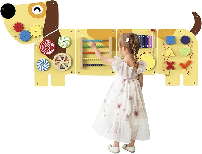 Dog Activity Wall Busy Board Panels, Puppy Montessori Sensory Toys, Sensory Wall Panel for Kids, Wooden Learning Toys, Educational Toy for Toddler Playroom & Children's Daycare