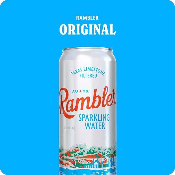 AUTX RAMBLER Sparkling Water, Texas Limestone Mineral Blend, Original Natural Flavor, 16-Ounce Tallboy Cans, 12-Pack