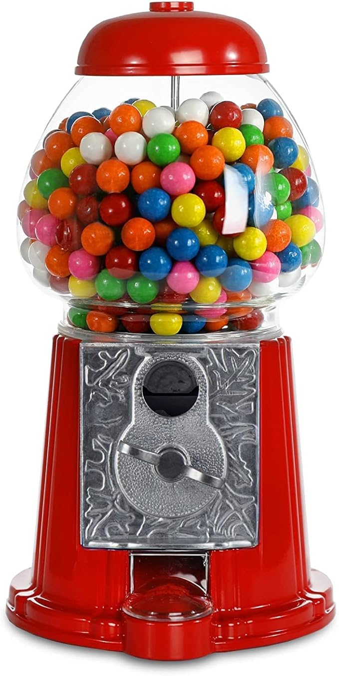 Gumball Machine for Kids 12" - Heavy Duty Metal with Glass - Christmas Antique Style Bubble Gum Machine - Kids Coin Operated Toy Bank for USA Coins - Candy Dispenser - Playo (Red)