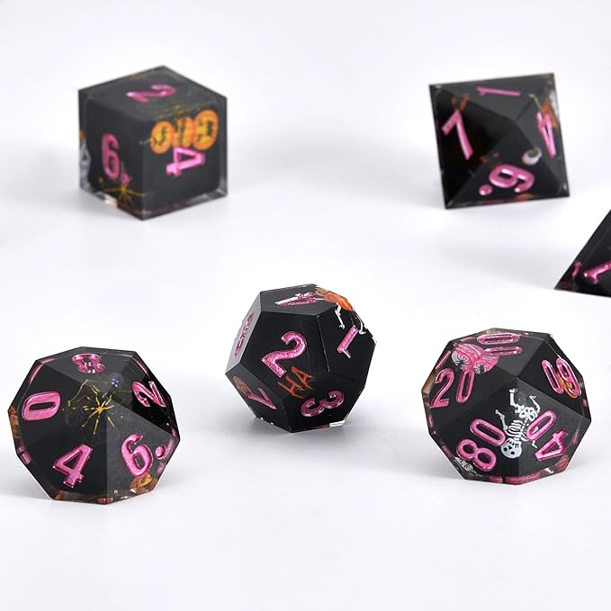Core-Wrapped Dragon & Dungeon Dice - Heart, Skull, Pumpkin, D20, W20, Sharp Corners, Polyhedral Role Playing Gaming Dice