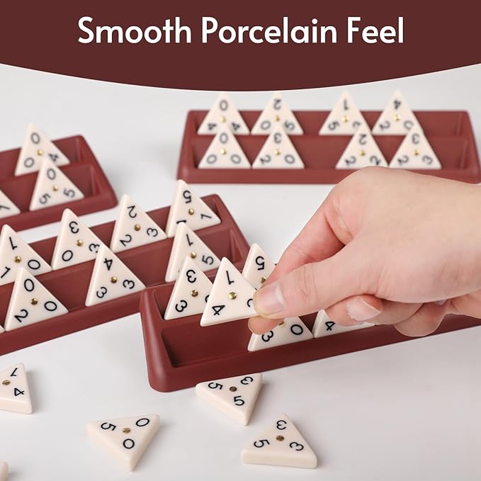 Triangle Domino Game Set with 56 Triangular Domino Tiles & Brass Spinners | Includes 4 Plastic Racks + Travel Case + Friendly Instruction | Classic Family Strategy Board Game for Ages Kids & Adults