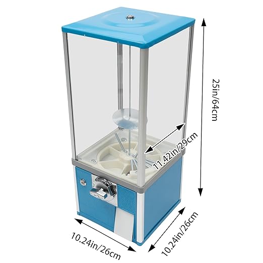 Candy Vending Machine 4X 25 Cents Toys Candy Dispenser Gumball Machine for Retail Stores Parks Game Halls and Home,10.2x10.2x25.2in,with 2 Keys (Blue)