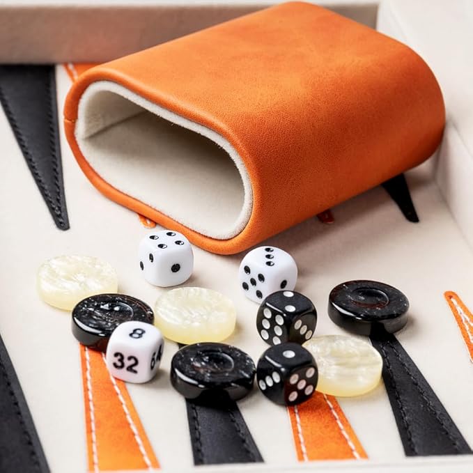Backgammon Sets for Adults, Classic Board Game with Folding Leather Backgammon Case, Portable Travel Backgammon Game Set (Orange)