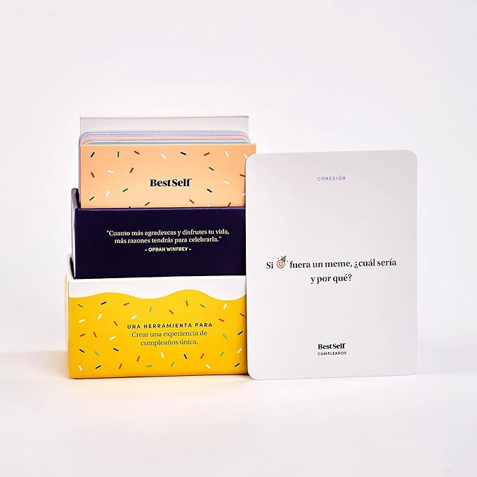 BestSelf Co. Baraja Cumpleaños – 75 Conversation Cards & Activities for Unforgettable Birthday Celebrations | Fun, Meaningful, and Engaging Party Game for Friends, Couples, Family | Spanish Version