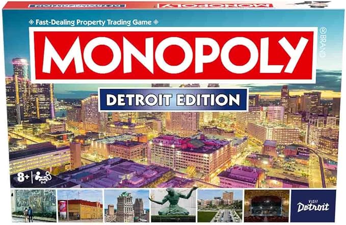 Monopoly Board Game Detroit MI Edition : 2-6 Players Family Board Games for Kids and Adults, Board Games for Kids 8 and up, for Kids and Adults, Ideal for Game Night