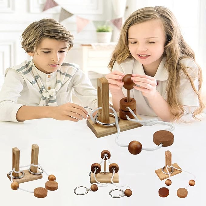 Wooden and Metal 3D Unlock Interlock Assorted Brain Teasers Puzzles,IQ Logic Training Family Game Party Favor Coffee Table Time Unlock Interlock Mind Puzzles Box