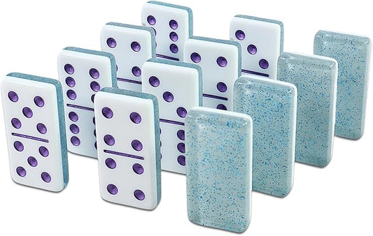 Dominoes Set for Adults, Double 6 Dominos Game Set with 28 Domino Tiles Double with Upscale Gift Boxes -7 Polyhedral Dice -Classic Board Games (Light Blue)