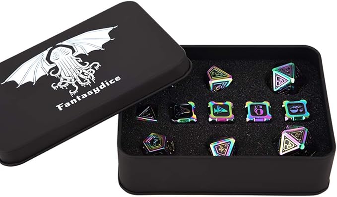 Metal Dice Set Collection for DND and All TRPG Games (Cthulhu, Rainbow 11 Set)