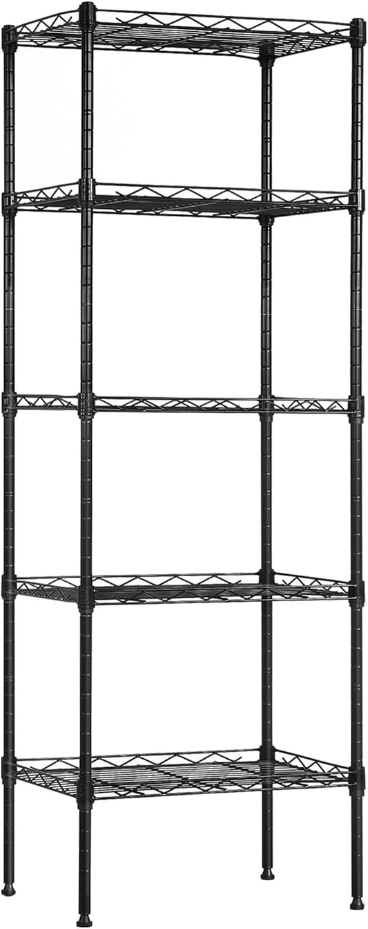 BestOffice 5-Shelf Storage Shelves, Adjustable Shelving Unit Wire Shelving Metal Shelves,11.8" D x 16.7" W x 47.6" H,Black