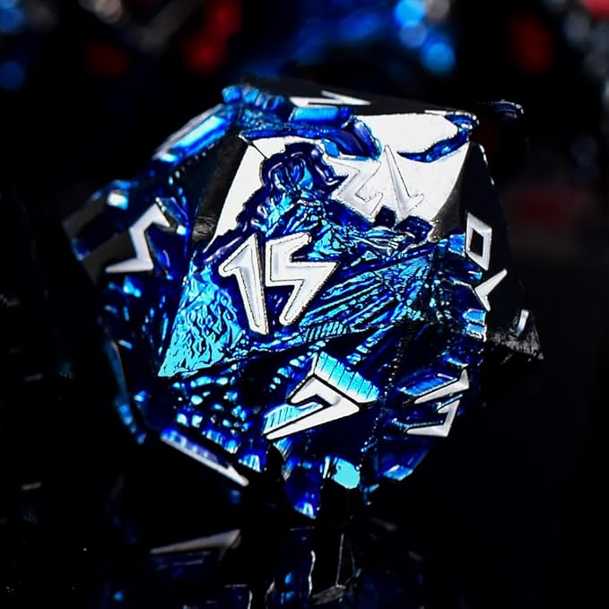 Rule Dice - Metal DND Dice Set, Large Dungeons and Dragons Dice, 7-Die Weighted Role Playing Gaming Dice DND, MTG RPG Polyhedral Metal D&D Dice, D20 D12 D10 D% D8 D6 D4 (Silver White)