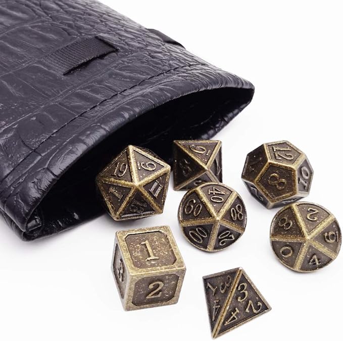 Haxtec DND Metal Dice Set 7PCS D&D Dice of D20 D12 D10 D8 D6 D4 for Dungeons and Dragons RPG Dice Games-Antique Bronze Dice