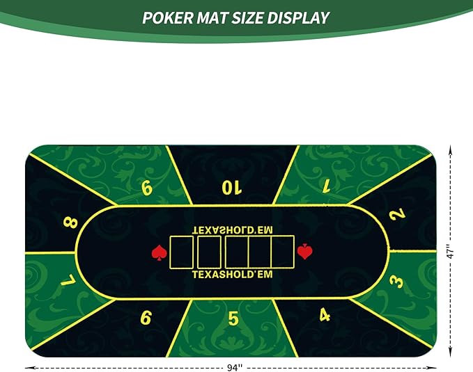 nuveti Poker Mat - 94 x47inch Non-Slip Poker Table Game Mat - Portable Rubber Waterproof Poker mat for Table 8-10 Player Card Game