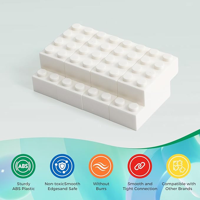 500 Piece Classic Building Bricks and 1 Gray Baseplate, 2x4 Bricks Bulk Creative Building Toys, Blocks Bulk for Kids Ages 6+, White