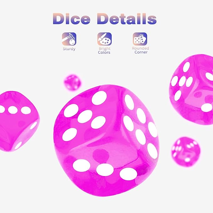 36 Pieces 12mm 6 Sided Mini Dice Set,Translucent Colors D6 Game Dice Set,6 Sided Standard Game Dice for Board Games Dice Games Classroom Teaching Dices Game,with Portable Gaming Box(Rose Red)