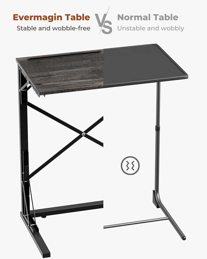 21''Wx28''H Folding TV Tray for Eating, Small Foldable C-Shaped Tray Table with Tablet and Phone Slots, Slide Under Couch Side Table for Recliner, Living Room, Bedroom, Deep Grey