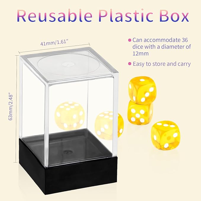 36 Pieces 12mm 6 Sided Mini Dice Set,Translucent Colors D6 Game Dice Set,6 Sided Standard Game Dice for Board Games Dice Games Classroom Teaching Dices Game,with Portable Gaming Box(Yellow)