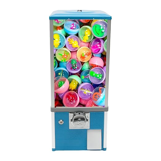 Candy Vending Machine 4X 25 Cents Toys Candy Dispenser Gumball Machine for Retail Stores Parks Game Halls and Home,10.2x10.2x25.2in,with 2 Keys (Blue)