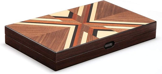 Woodronic 15" Wooden Backgammon Set for Adults, Folding Classic Board Game, Best Strategy Game and Smart Game of Tactics, Walnut Mahogany Case