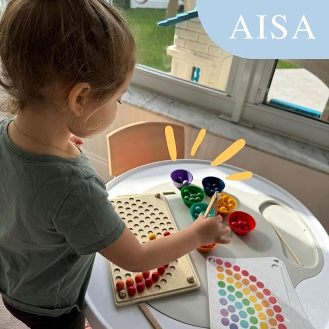 Toddler Wooden Learning Montessori Toys for 4 Year Old – Wooden peg Board Bead Game Baby Rainbow Stacking Matching Counting Color Sorting Games for fine Motor Math Skills Boys and Girls