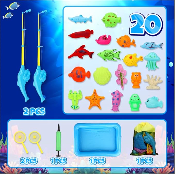 TOY Life 2-Player Magnetic Fishing Game for Kids 3-5 with Toddler Fishing Poles,Bath Toys for Kids Ages 4-8,Magnetic Poles Game are Designed for Little Hands