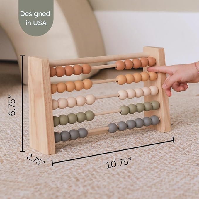 Boho Abacus - STEM Toy- Boho Nursery Decor and Playroom Decor- Math Toddler Toy with Beads- Montessori Toys - Aesthetic Modern Educational Wooden Toys